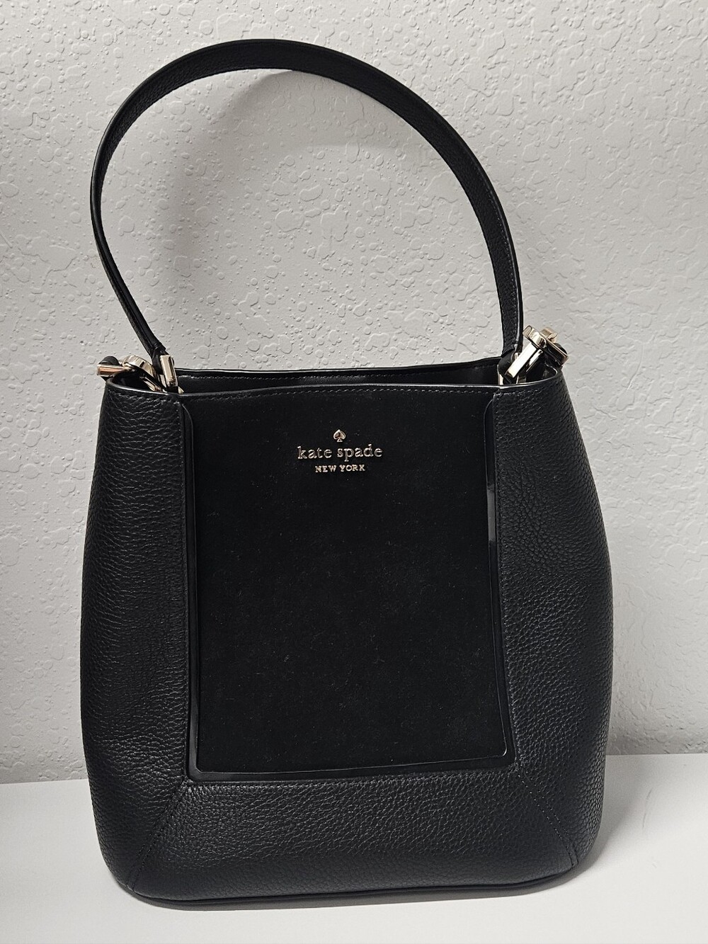 Kate Spade Black Pebbled Leather & Suede Crossbody Bag With Gold Hardware